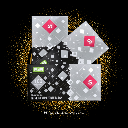 GUANTE NITRILO NEGRO TALLA S 5 GRS 100 UND CAJA EXTRA RESISTENTE
