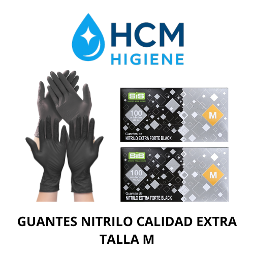 GUANTE NITRILO  NEGRO TALLA M 5.5 GRS 100 UND CAJA EXTRA RESISTENTE