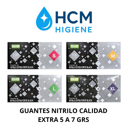 GUANTE NITRILO  NEGRO TALLA M 5.5 GRS 100 UND CAJA EXTRA RESISTENTE